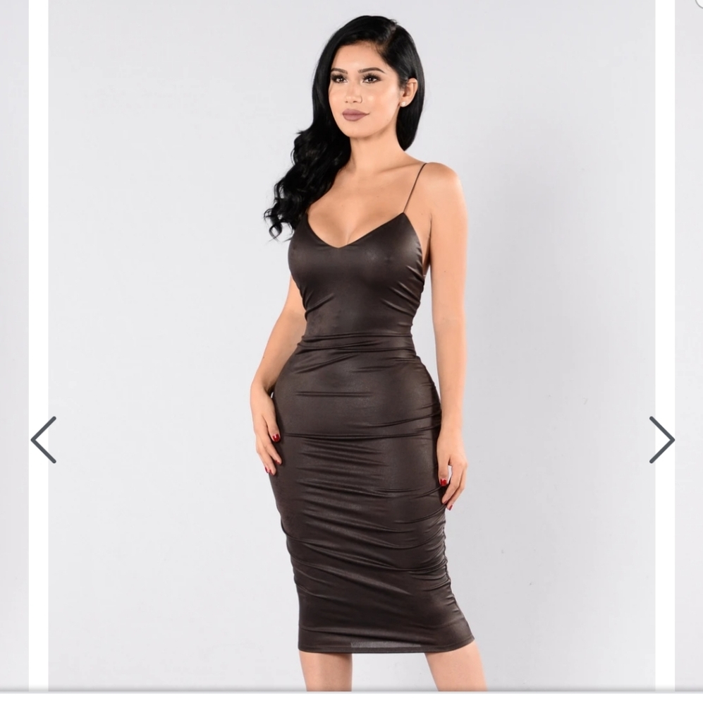 Dark Brown Shimmer Midi Dress